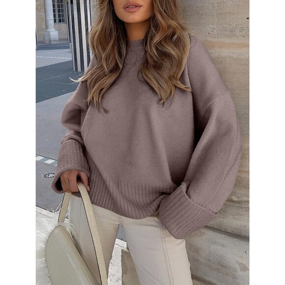 Women's  Nutmeg Oversized Long Sleeve Casual Fuzzy Knit Sweaters - Picture 3 of 9